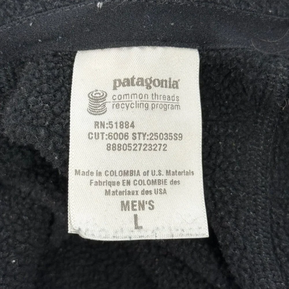 Patagonia Velocity Zip-Neck Men's Large Black 1/4 Zip Pullover Long Sleeve Shirt